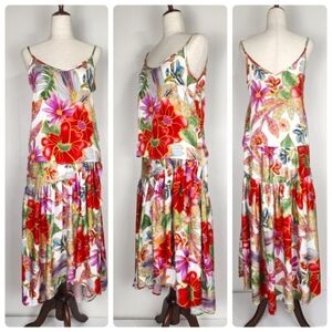 NWT Cynthia Rowley Vibrant Floral Boho Wrap High Low Maxi Skirt and Tank Top
